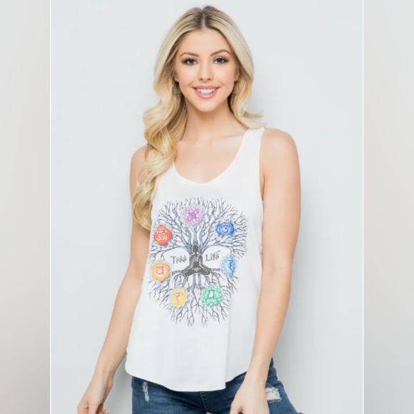 Chakra with Tree of Life Print Graphic Tanktop - Picture 2 of 9